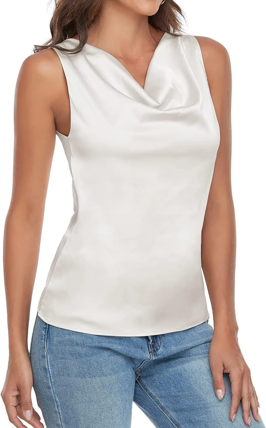 Wantschun Women's Cowl Neck Camisole Silk Satin Adjustable Spaghetti Strap Tank Top Cami Blouse S-3XL