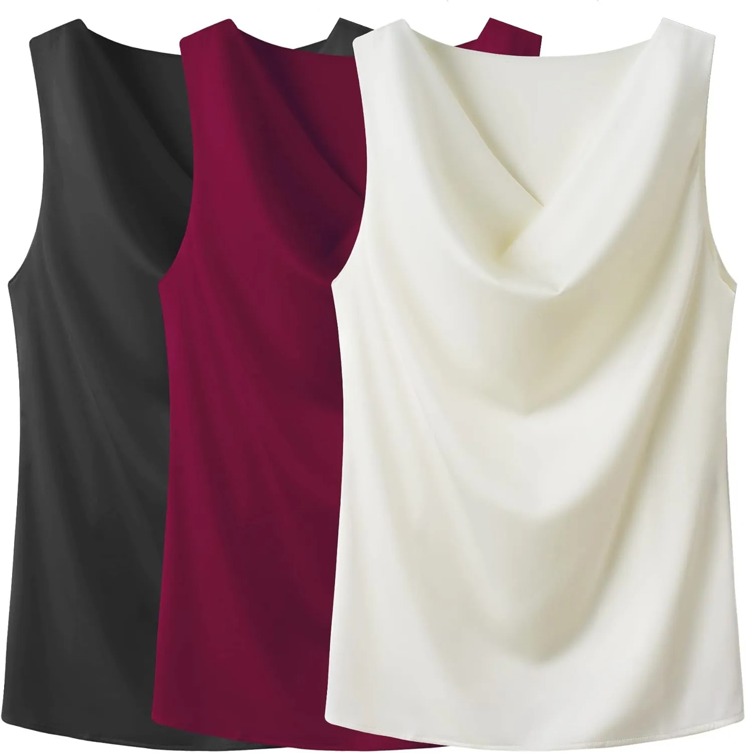 Wantschun Women's Cowl Neck Camisole Silk Satin Adjustable Spaghetti Strap Tank Top Cami Blouse S-3XL