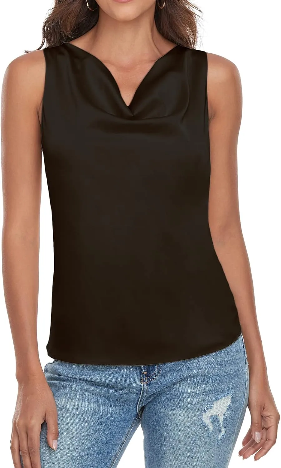 Wantschun Women's Cowl Neck Camisole Silk Satin Adjustable Spaghetti Strap Tank Top Cami Blouse S-3XL