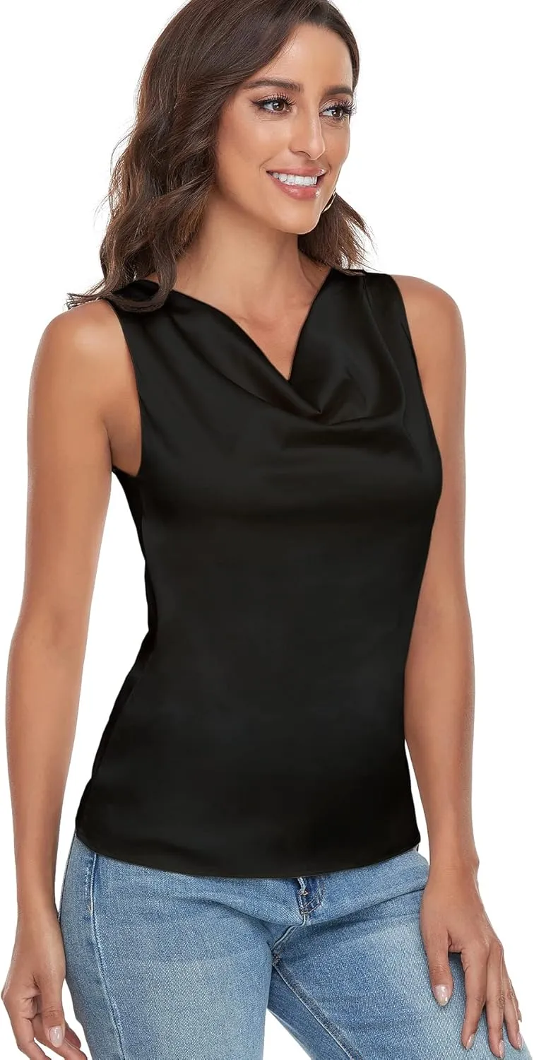 Wantschun Women's Cowl Neck Camisole Silk Satin Adjustable Spaghetti Strap Tank Top Cami Blouse S-3XL