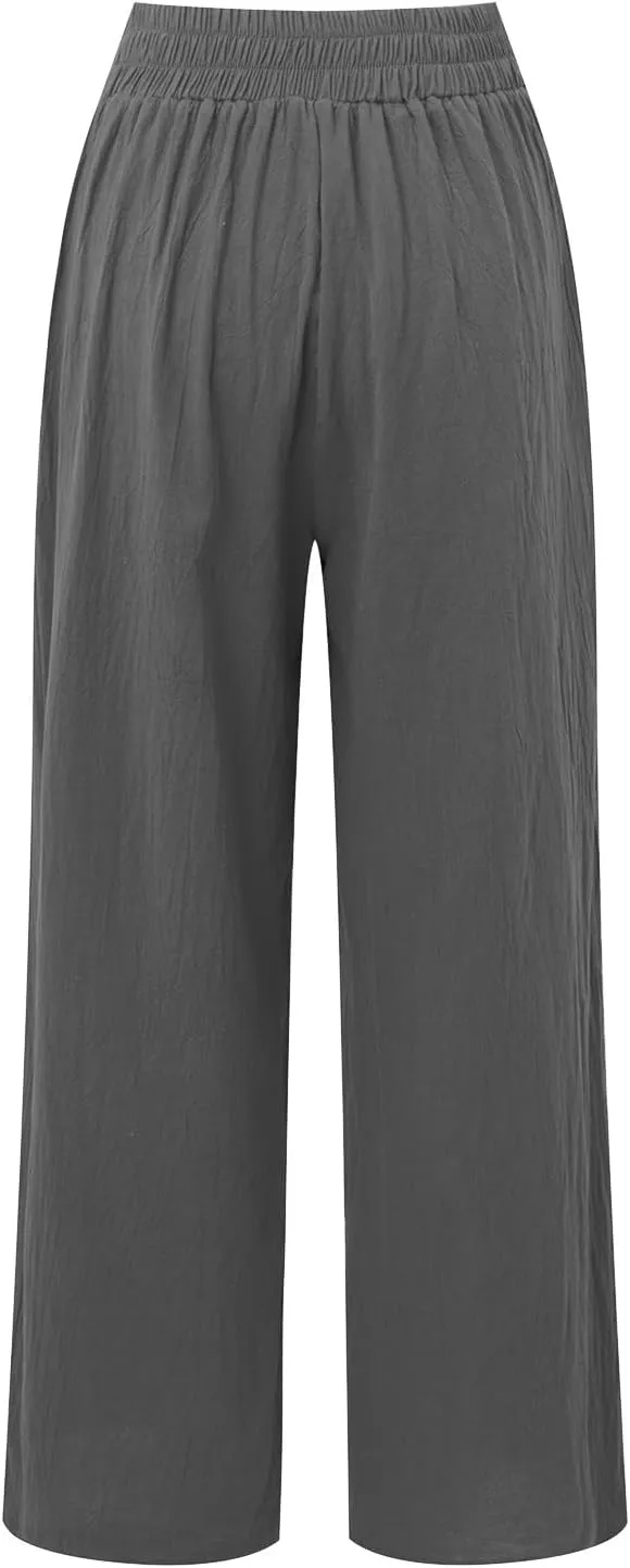 Wide Leg Cotton Pants for Women High Waist Wide Leg Loose Palazzo Beach Pants High Waist Plus Size Lounge Palazzo Trousers