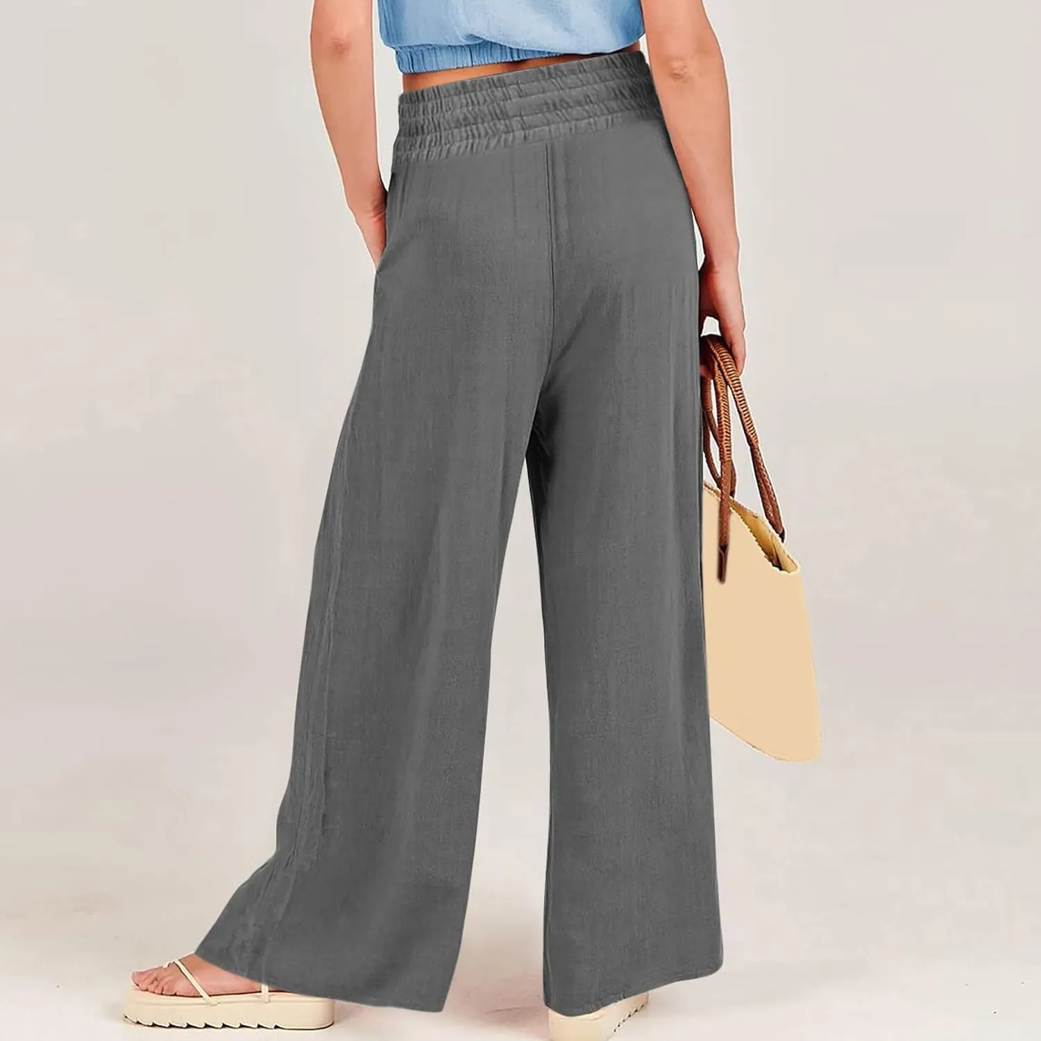 Wide Leg Cotton Pants for Women High Waist Wide Leg Loose Palazzo Beach Pants High Waist Plus Size Lounge Palazzo Trousers