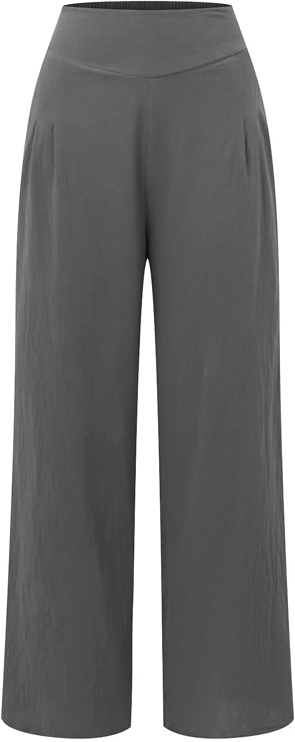 Wide Leg Cotton Pants for Women High Waist Wide Leg Loose Palazzo Beach Pants High Waist Plus Size Lounge Palazzo Trousers