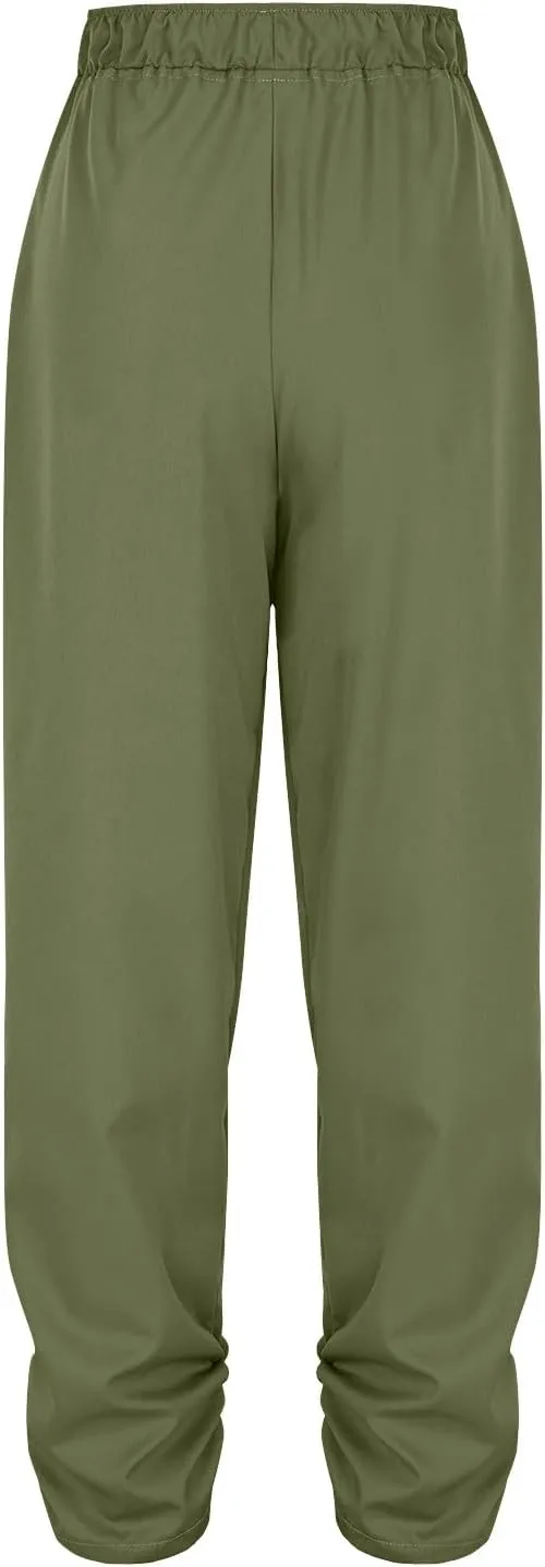 Wide Leg Pants Women Casual Pleated Cotton Linen Trousers Elastic High Waisted Fashion Y2K Long Pant with Pockets
