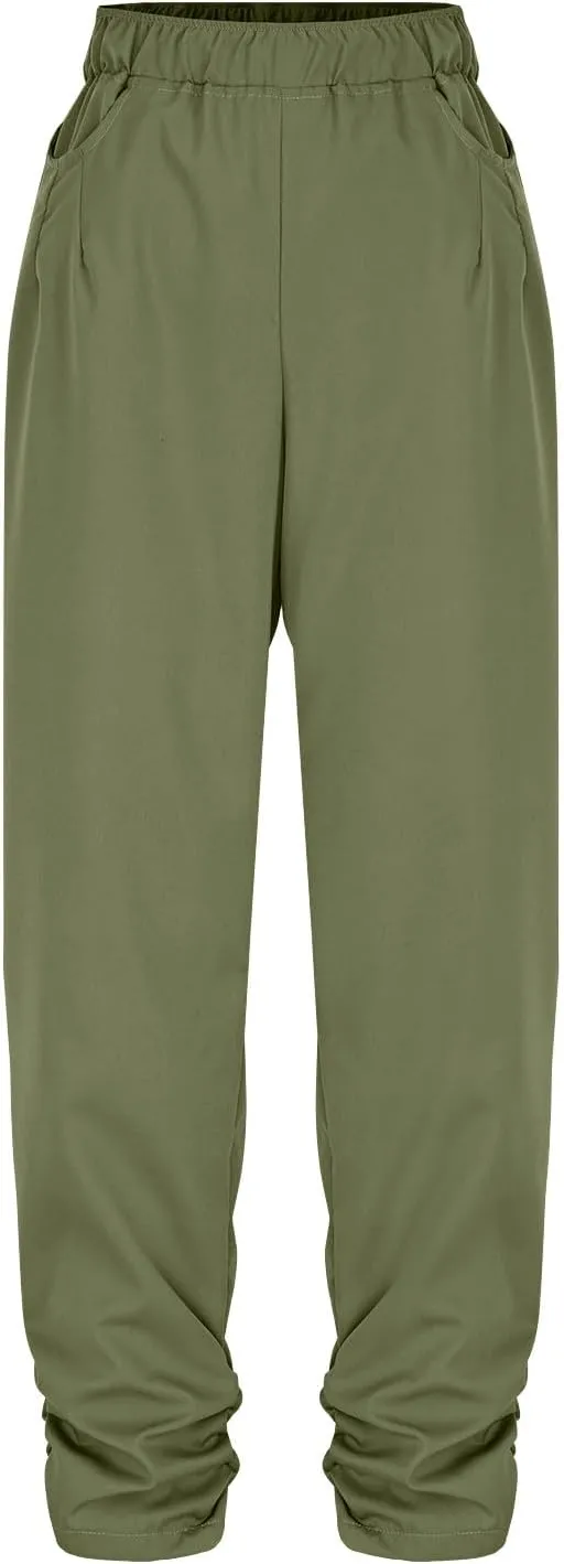 Wide Leg Pants Women Casual Pleated Cotton Linen Trousers Elastic High Waisted Fashion Y2K Long Pant with Pockets