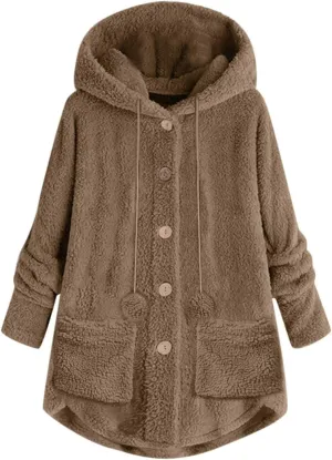 Winter Coats for Women 2024 Loose Plush Solid Color Single Breasted Pocket Hood Zipper Up Jacket