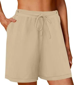 Wkishenl Womens Shorts Casual Drawstring Elastic High Waisted Bermuda Short 2025 Summer Fashion Business Pants with Pockets
