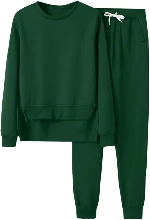 Women 2 Piece Outfits Long Sleeve V Neck Solid Color Sweatsuit Sweatshirt Baggy Fall Fashion Sweatpants Sets