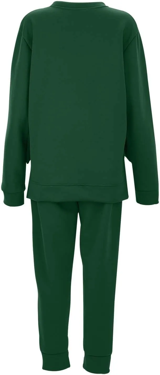 Women 2 Piece Outfits Long Sleeve V Neck Solid Color Sweatsuit Sweatshirt Baggy Fall Fashion Sweatpants Sets
