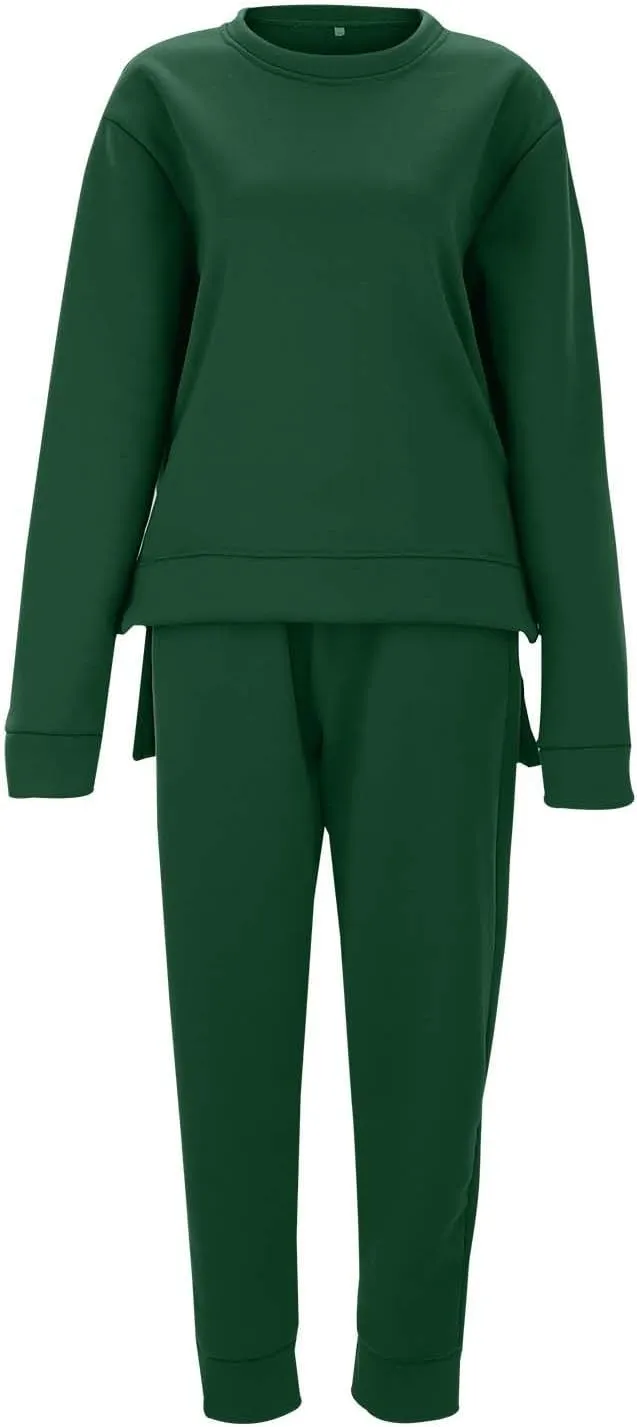 Women 2 Piece Outfits Long Sleeve V Neck Solid Color Sweatsuit Sweatshirt Baggy Fall Fashion Sweatpants Sets