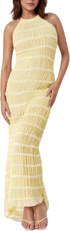 Women Backless Smocked Maxi Dress Sexy Spaghetti Strap Cut Out Flowy Beach Long Dress Vacation Casual Sundresses