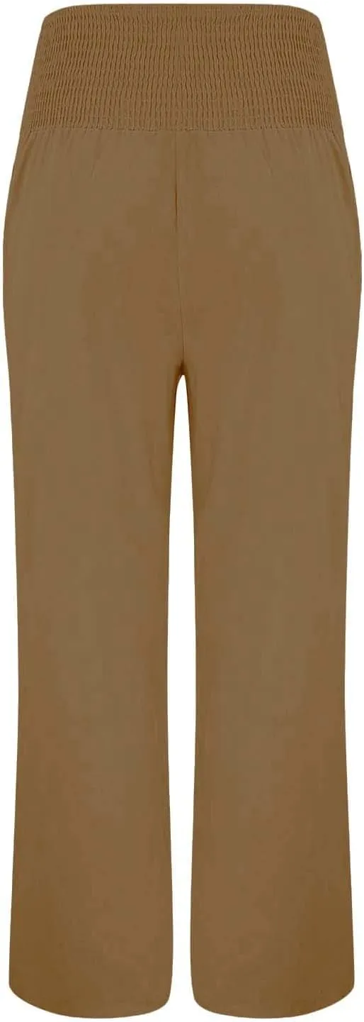 Women Cotton Linen Summer Boho Pants High Waist Straight Slim-Fit Pant Trousers Work Business