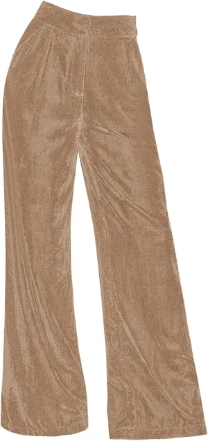 Women Golden Velvet Wide Leg Pants Casual Solid Color Loose Pants High Waist Trousers