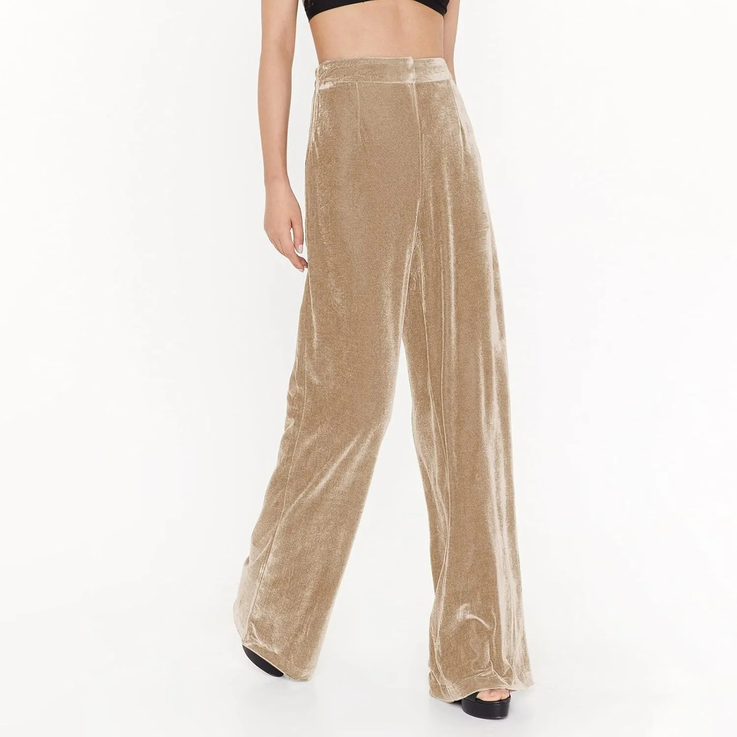 Women Golden Velvet Wide Leg Pants Casual Solid Color Loose Pants High Waist Trousers