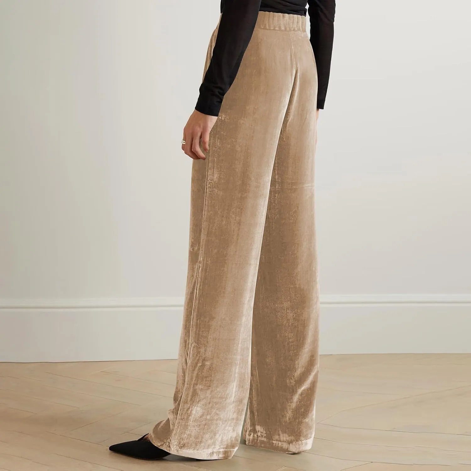 Women Golden Velvet Wide Leg Pants Casual Solid Color Loose Pants High Waist Trousers