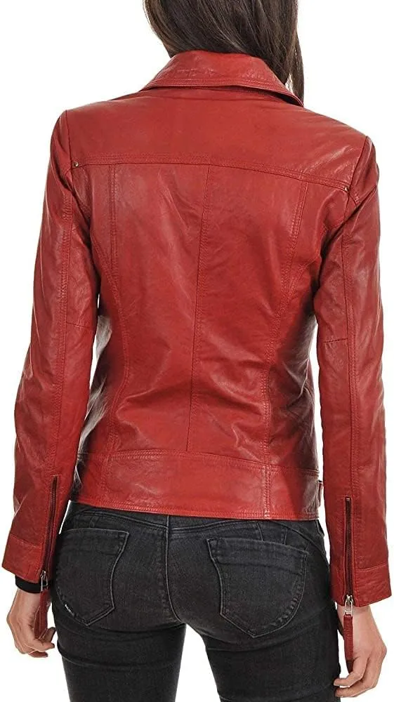 Women Leather Jacket - Lambskin Winter Vintage Motorcycle Biker Jacket, Moto Riding & Racing Jackets