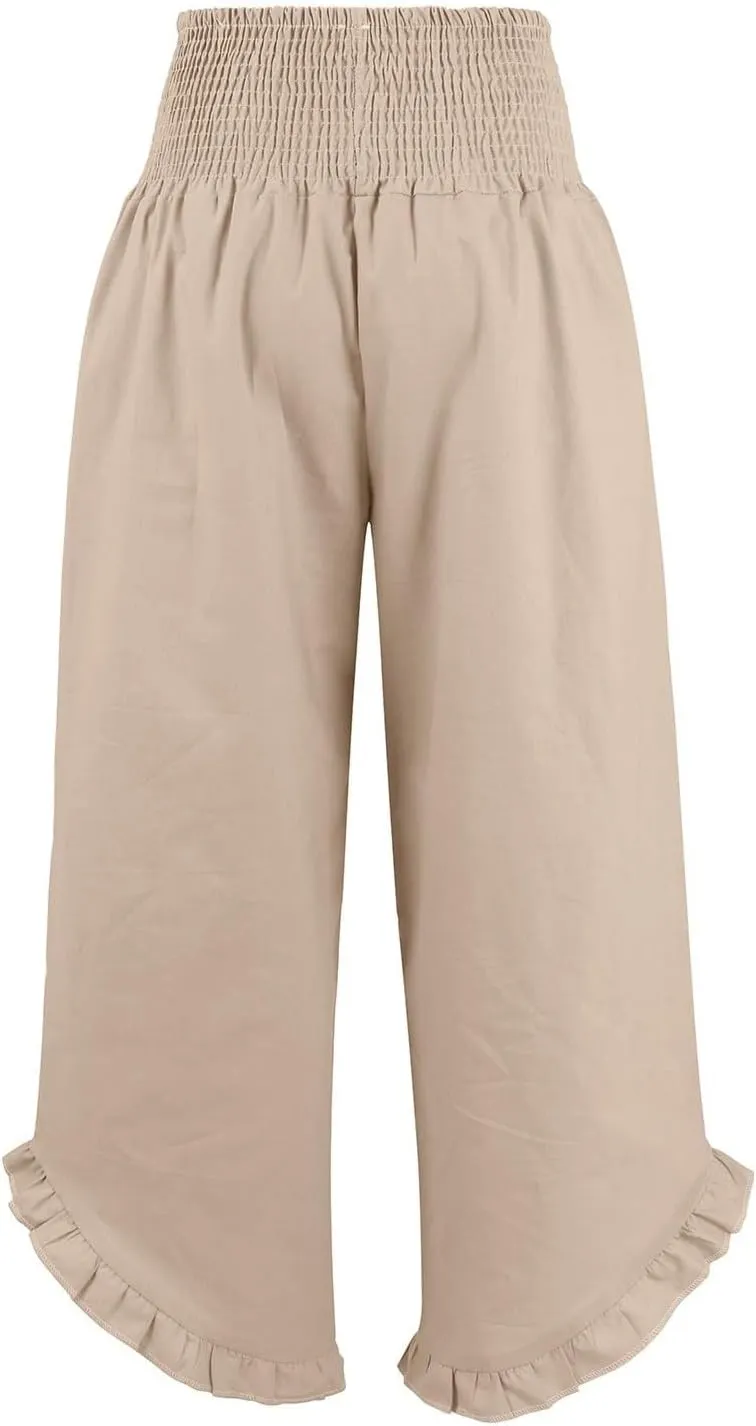 Women Linen Palazzo Pants 2025 Summer High Waisted Wide Leg Pant Pleated Beach Travel Trousers with Pockets