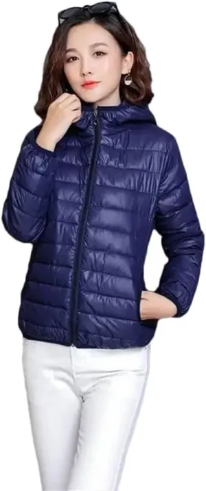 Women Short Cotton-Padded Jacket Down Cotton Coat Light Thin Quilted Lattice Parkas Tops Coats Navy 3XL