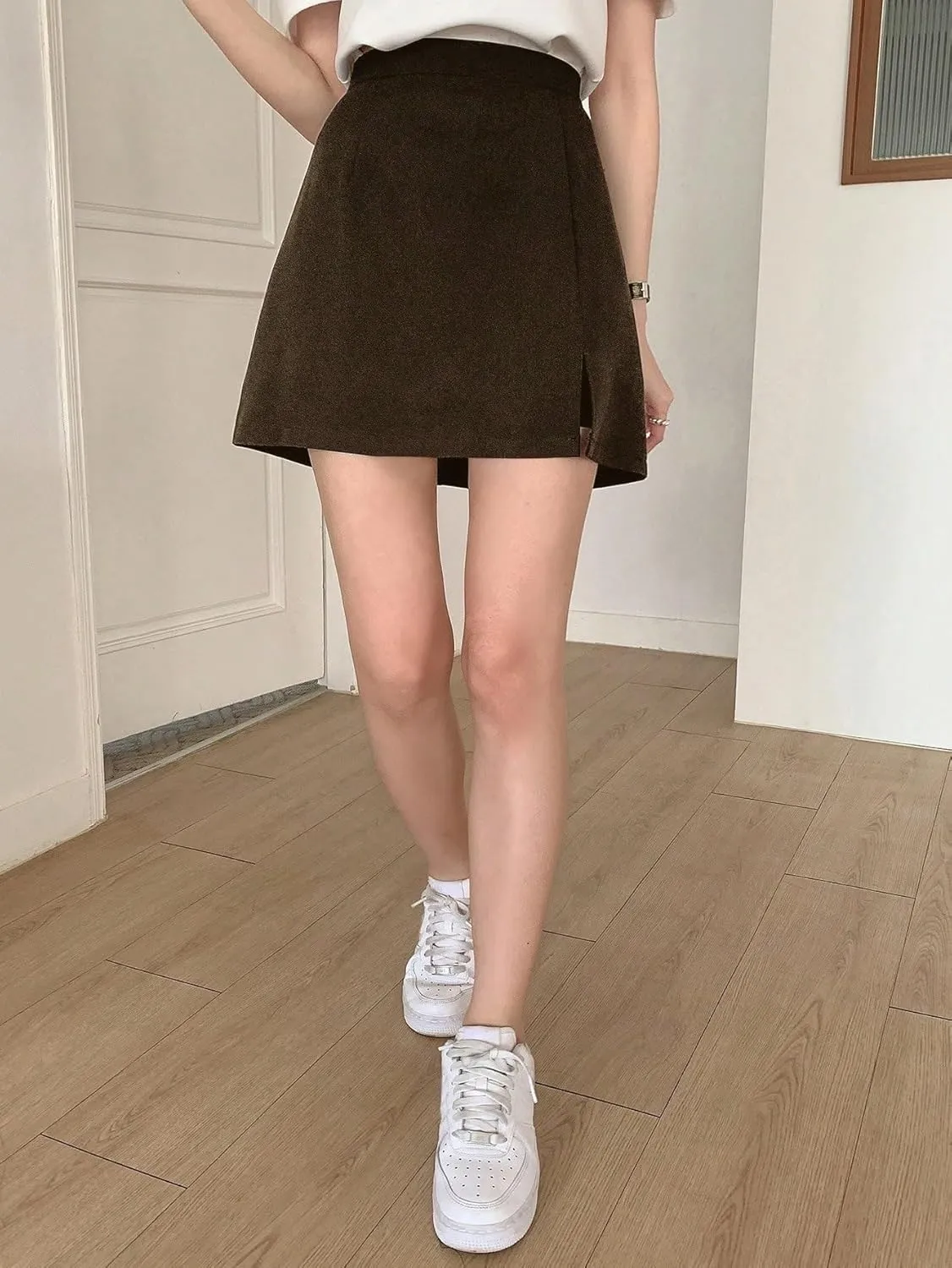 Women's 2025 Casual Plain Shorts Slit Skort