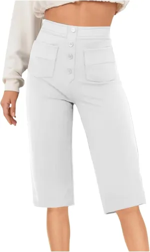 Womens Baggy Wide Leg Pants Womens Capri Pants Drawstring High Rise Side Striped Slouchy Palazzo with Pockets High