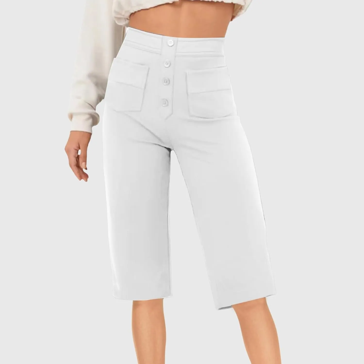 Womens Baggy Wide Leg Pants Womens Capri Pants Drawstring High Rise Side Striped Slouchy Palazzo with Pockets High