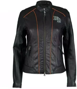 Womens Black Classic Leather Motorcycle Jacket, Biker Jacket for Ladies with Side Laces