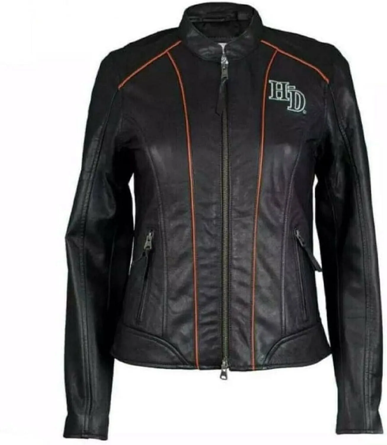 Womens Black Classic Leather Motorcycle Jacket, Biker Jacket for Ladies with Side Laces