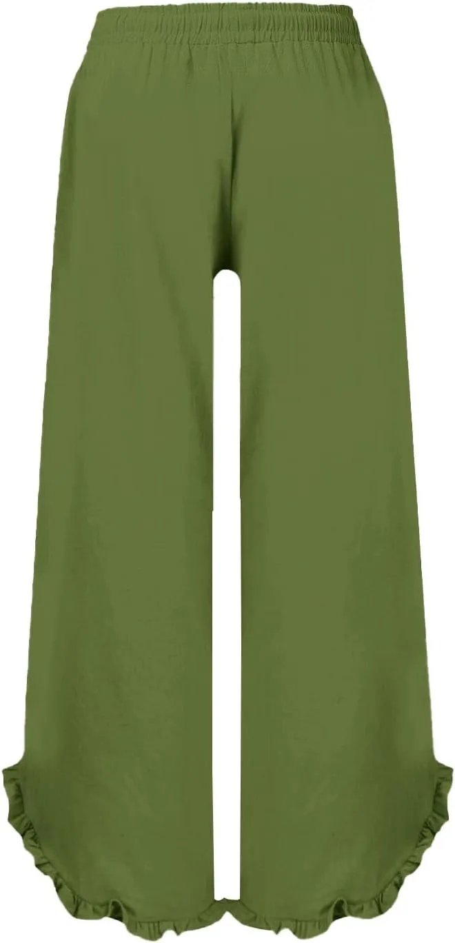 Womens Business Casual Linen Pants, 2025 Loose Fit Long Trousers 2025 Spring High Waist Knit Sweatpants with Pockets