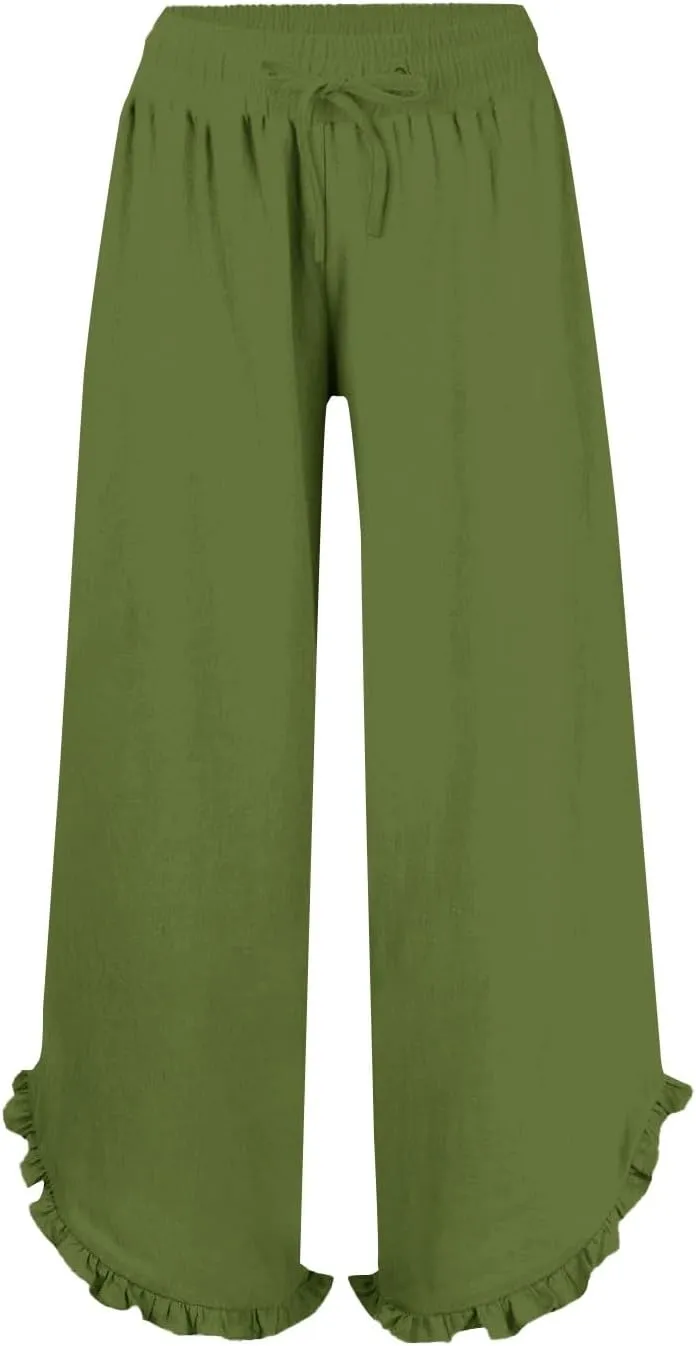 Womens Business Casual Linen Pants, 2025 Loose Fit Long Trousers 2025 Spring High Waist Knit Sweatpants with Pockets