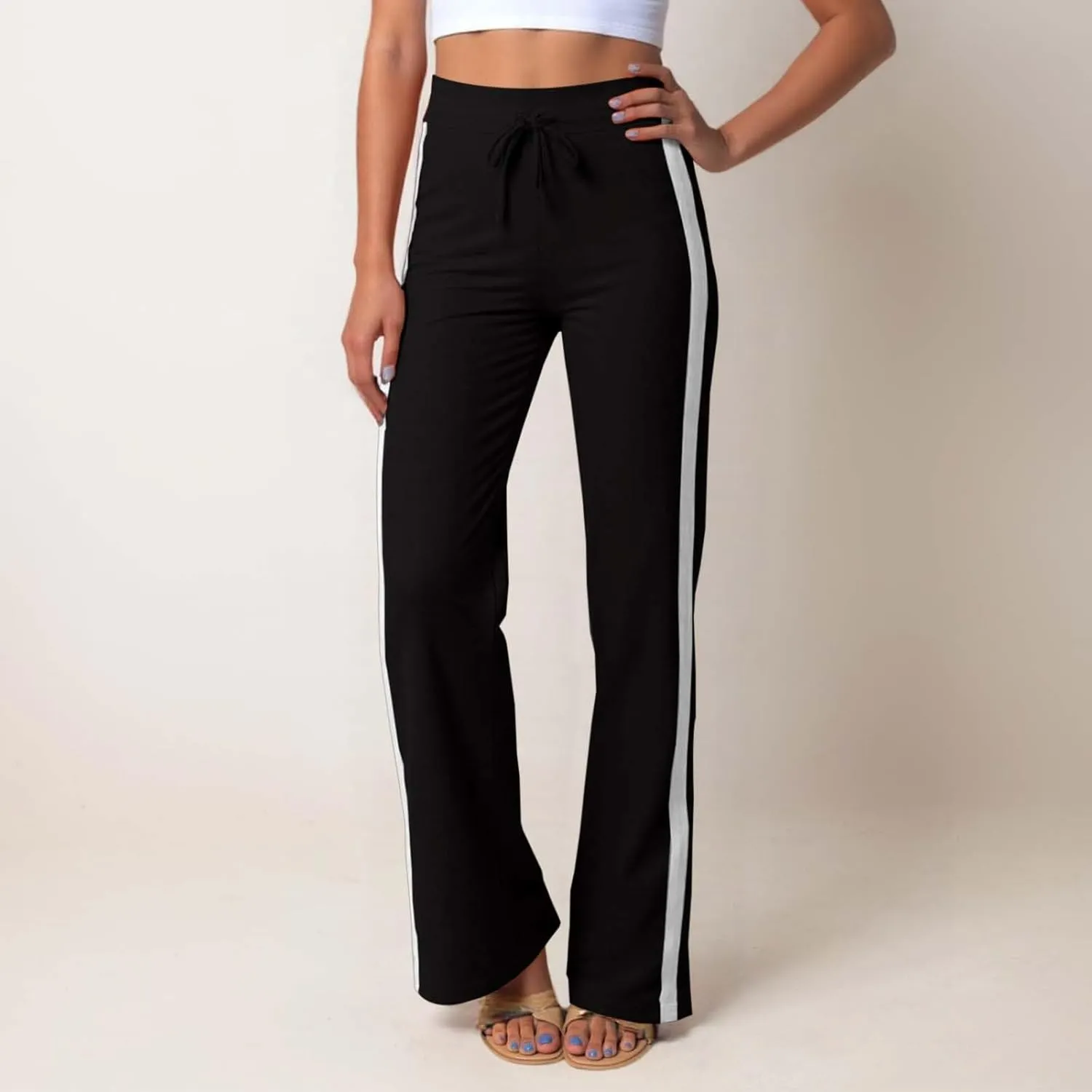 Womens Capri Pants Womens Baggy Wide Leg Pants Summer Floral Solid Long Palazzo Lounge Beach Trousers with Pocket Linen