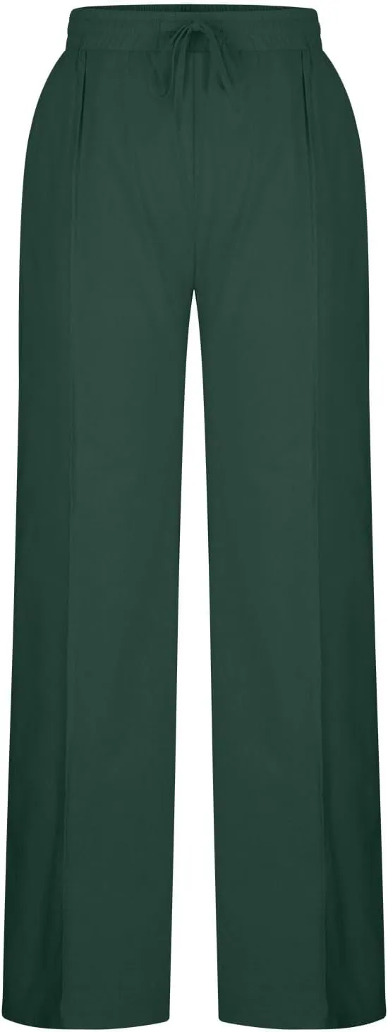 Womens Casual Cotton Linen Pants High Waist Drawstring Wide Leg Palazzo Pant Lightweight Loose Fit Lounge Trousers