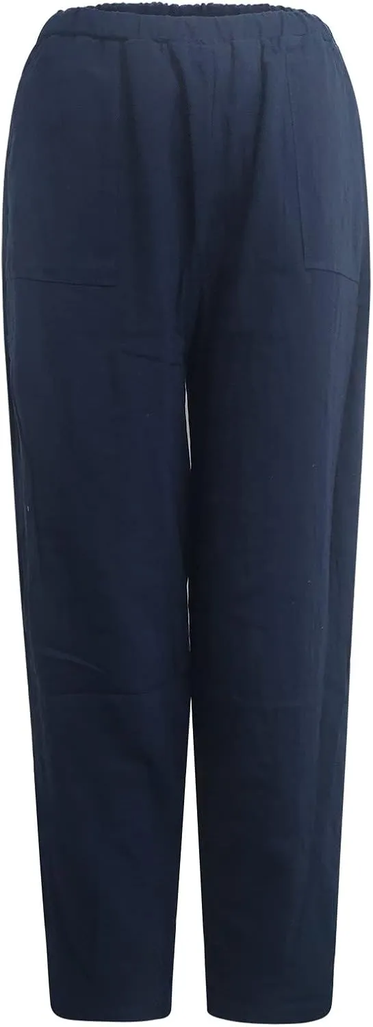 Women's Casual Lantern Tapered Harem Linen Pants Loose Fit Style Ankle Trousers Summer Baggy Slacks with Pocket