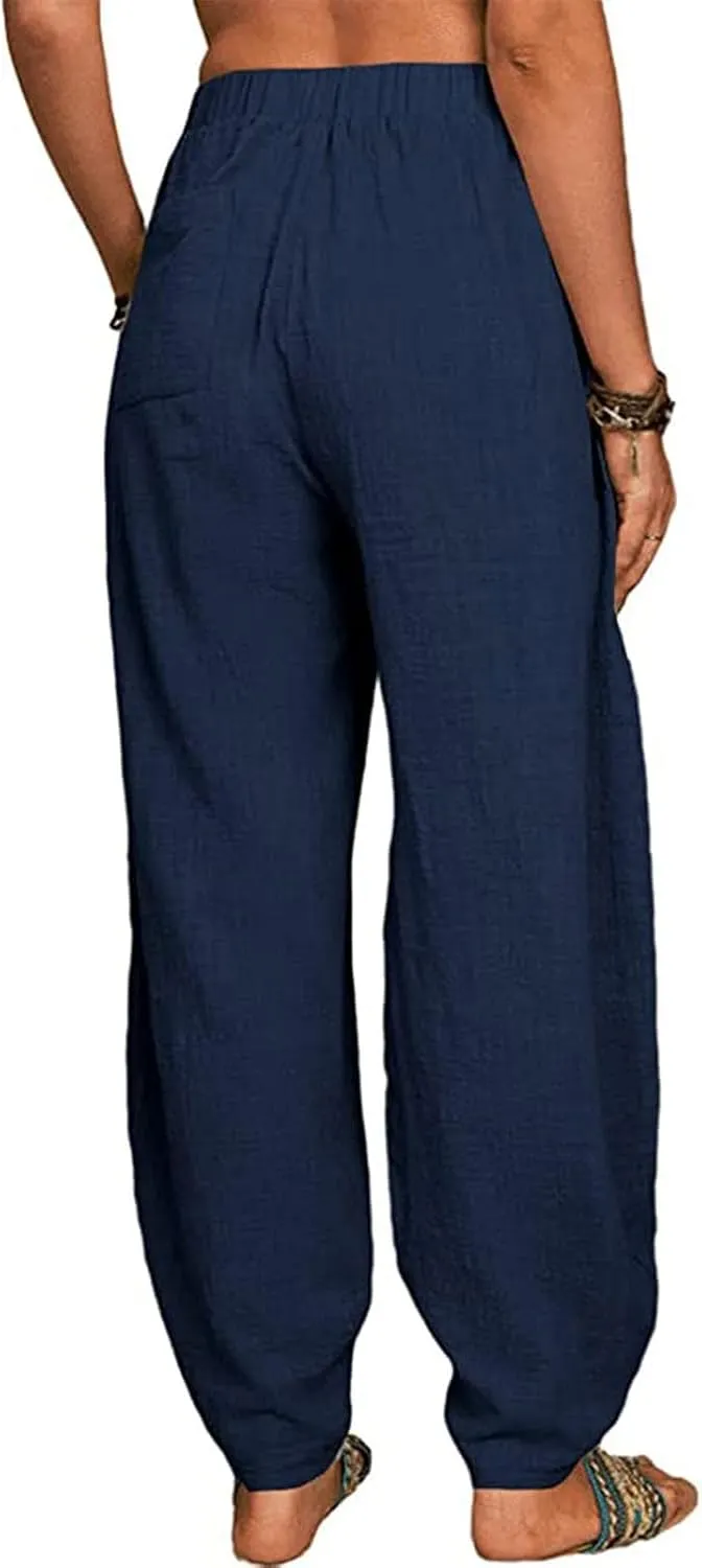 Women's Casual Lantern Tapered Harem Linen Pants Loose Fit Style Ankle Trousers Summer Baggy Slacks with Pocket