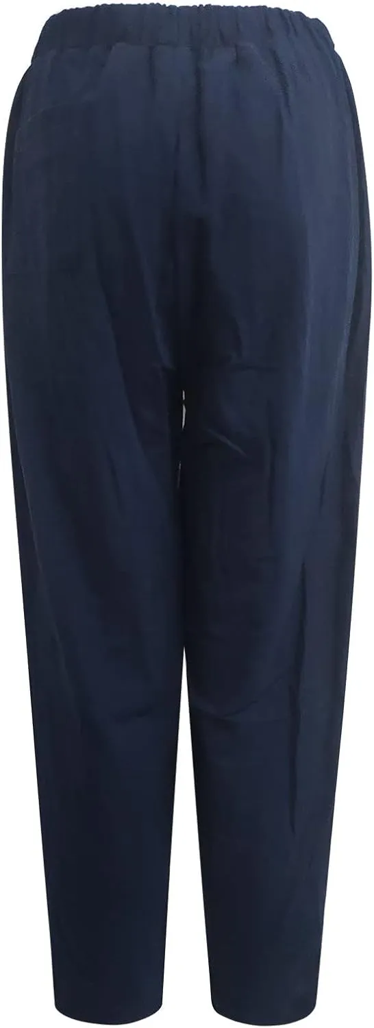 Women's Casual Lantern Tapered Harem Linen Pants Loose Fit Style Ankle Trousers Summer Baggy Slacks with Pocket