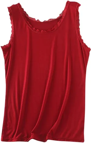 Women's Cotton Camisole Tank Tops Loose Fit Lace Trim Sexy 2025 Summer Crew Neck Sleeveless Going Out Tops Basic Tee