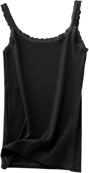 Women's Cotton Camisole Tank Tops Loose Fit Lace Trim Sexy 2025 Summer Crew Neck Sleeveless Going Out Tops Basic Tee