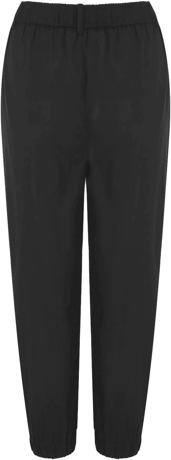 Women's Cropped Harem Pants Lightweight Solid Color Casual Sport Pant Trendy High Waist Cinch Bottom with Zipper Pocket