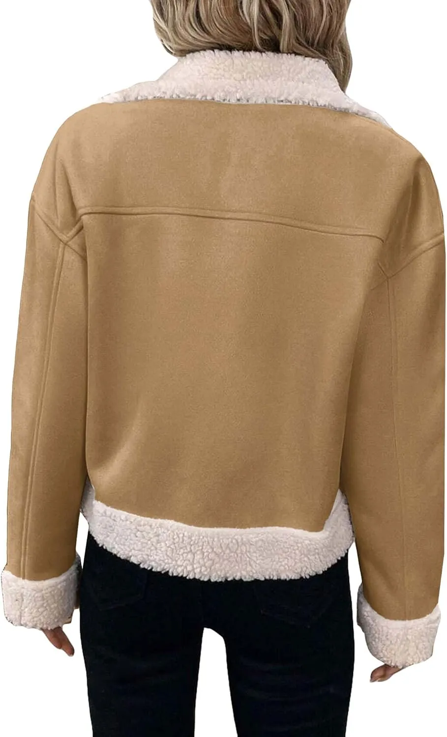 Womens Faux Suede Jacket Sherpa Lined Fur Leather 2025 Winter Warm Shearling Moto Button Front Fleece Fuzzy Coat