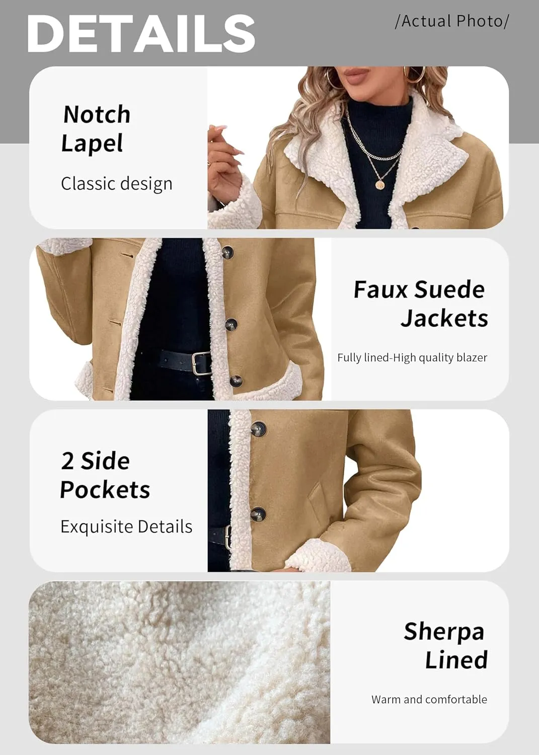 Womens Faux Suede Jacket Sherpa Lined Fur Leather 2025 Winter Warm Shearling Moto Button Front Fleece Fuzzy Coat