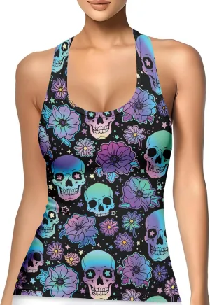Womens Graphic Tank Tops Racerback Sleeveless Summer Leopard Print Top Neon Workout Shirt