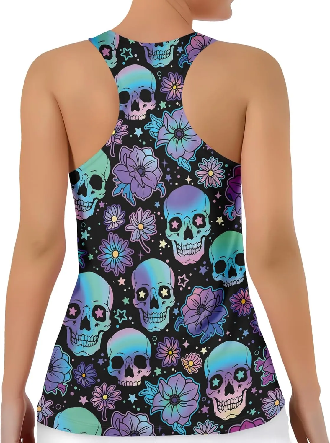 Womens Graphic Tank Tops Racerback Sleeveless Summer Leopard Print Top Neon Workout Shirt