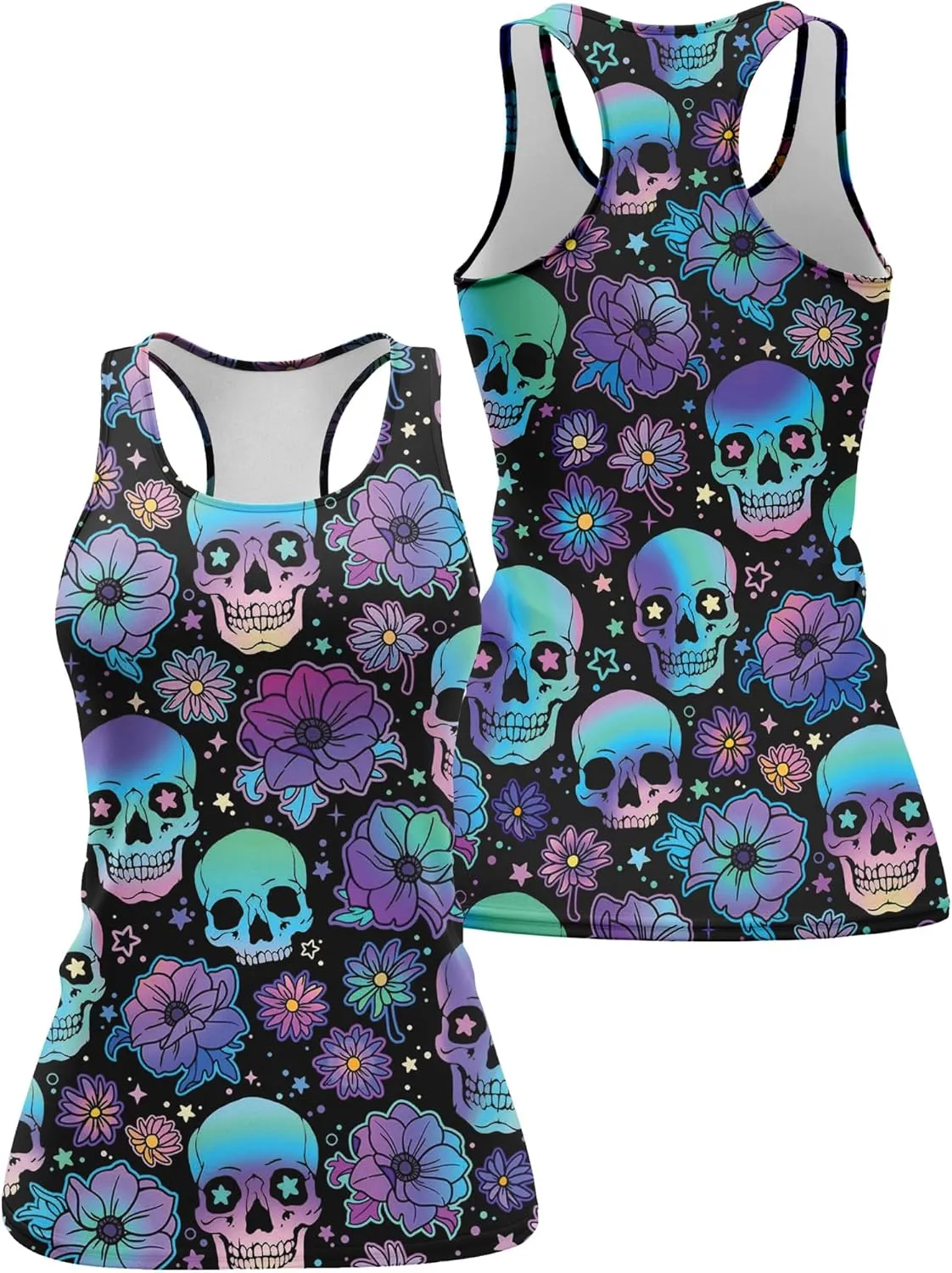 Womens Graphic Tank Tops Racerback Sleeveless Summer Leopard Print Top Neon Workout Shirt