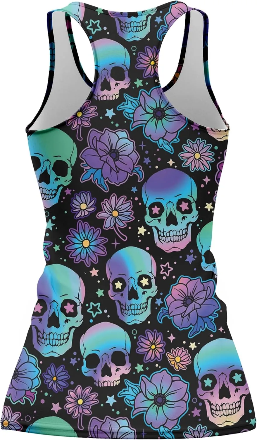 Womens Graphic Tank Tops Racerback Sleeveless Summer Leopard Print Top Neon Workout Shirt