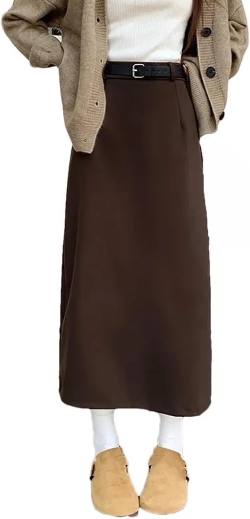 Women's High Waist A Line Bodycon Long Skirt Slit Midi Skirts