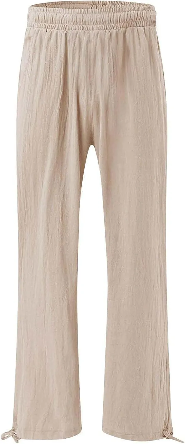 Womens Linen Pant 2025 Summer Casual Wide Leg Palazzo Pant Loose Smocked High Waist Work Slack Flowy Beach Trousers