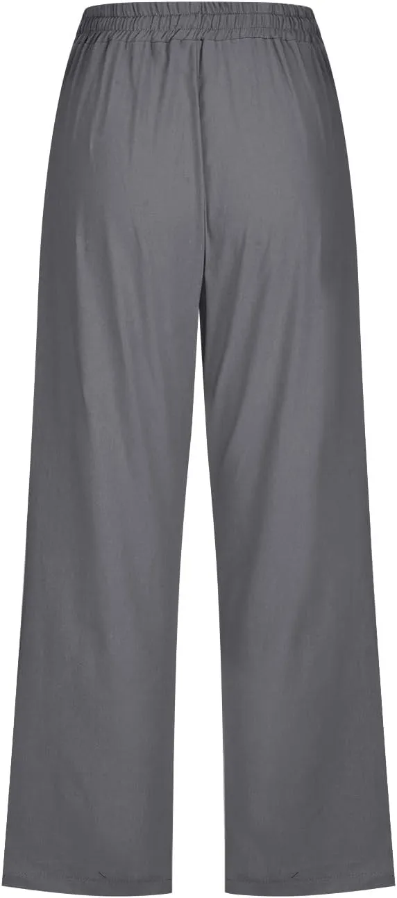 Womens Linen Striped Capris Summer Capri Pants 2025 Summer 2025 Wide Leg Loose Drawstring Elastic Waist Cropped Trouser