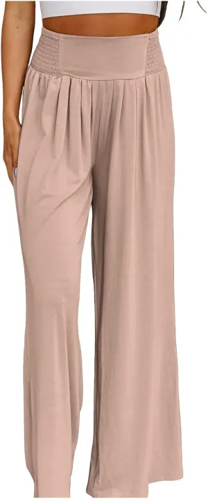 Women's Linen Summer Letter Patched Palazzo Pants High Waist Wide Leg Loose Fit Palazzo Lounge Pants Vacation