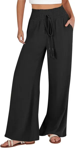 Women's Linen Summer Loose Pant Trousers High Waist Wide Leg Slim Fit Pants Beach