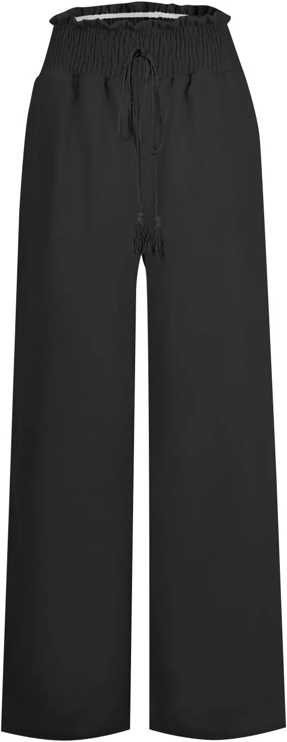 Women's Linen Summer Loose Pant Trousers High Waist Wide Leg Slim Fit Pants Beach