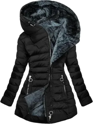 Women's Long Warm Thickened Winter Coat Offer Sherpa Lined Down Jacket Winter Cotton Padded Jacket Waterproof Fleece Coats Outdoor Women's Jacket(Black,5X-Large)